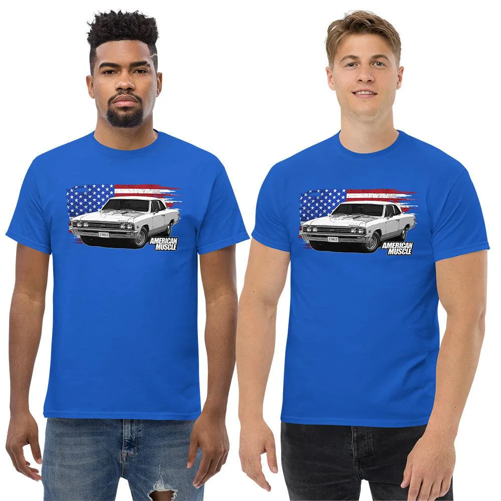 1967 Chevelle Car T-Shirt American Muscle Car Tee With American Flag Design