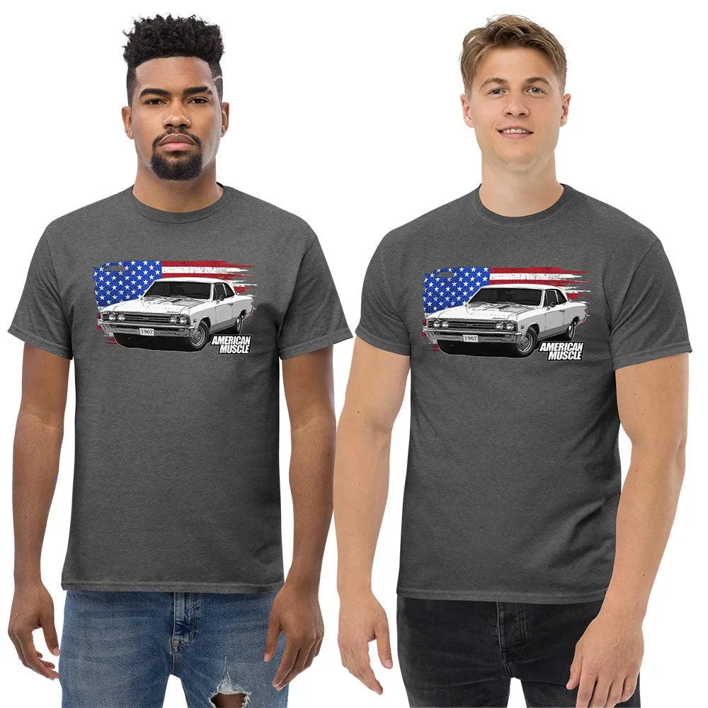 1967 Chevelle Car T-Shirt American Muscle Car Tee With American Flag Design