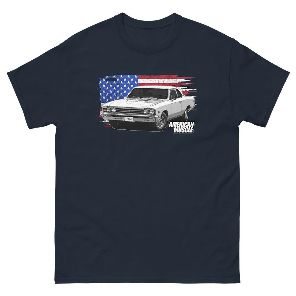 1967 Chevelle Car T-Shirt American Muscle Car Tee With American Flag Design