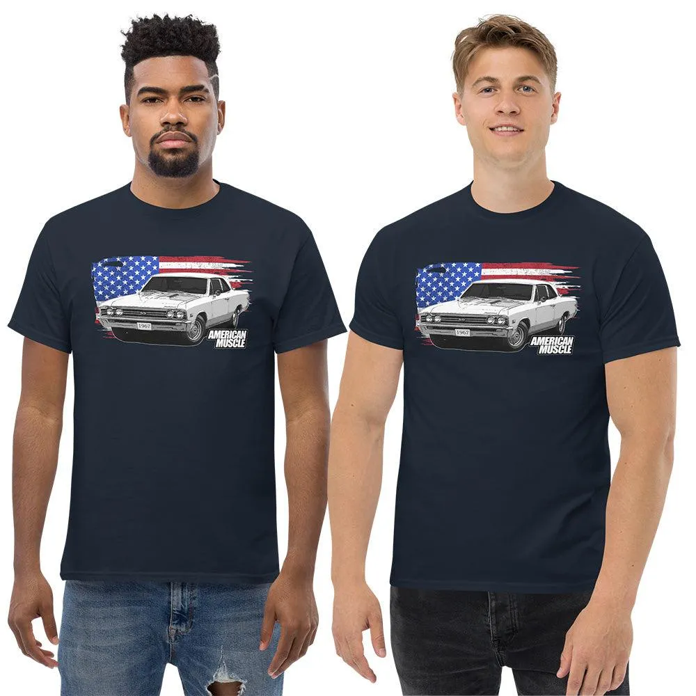 1967 Chevelle Car T-Shirt American Muscle Car Tee With American Flag Design