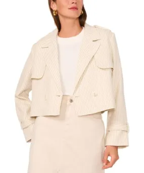 1.STATE Women's Striped Double-Breasted Cropped Jacket