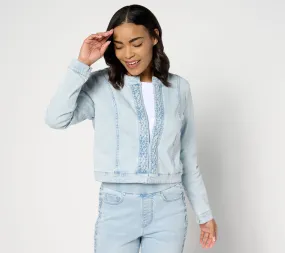 "As Is" Isaac Mizrahi Live! True Denim Crop Jacket with Braided Detail