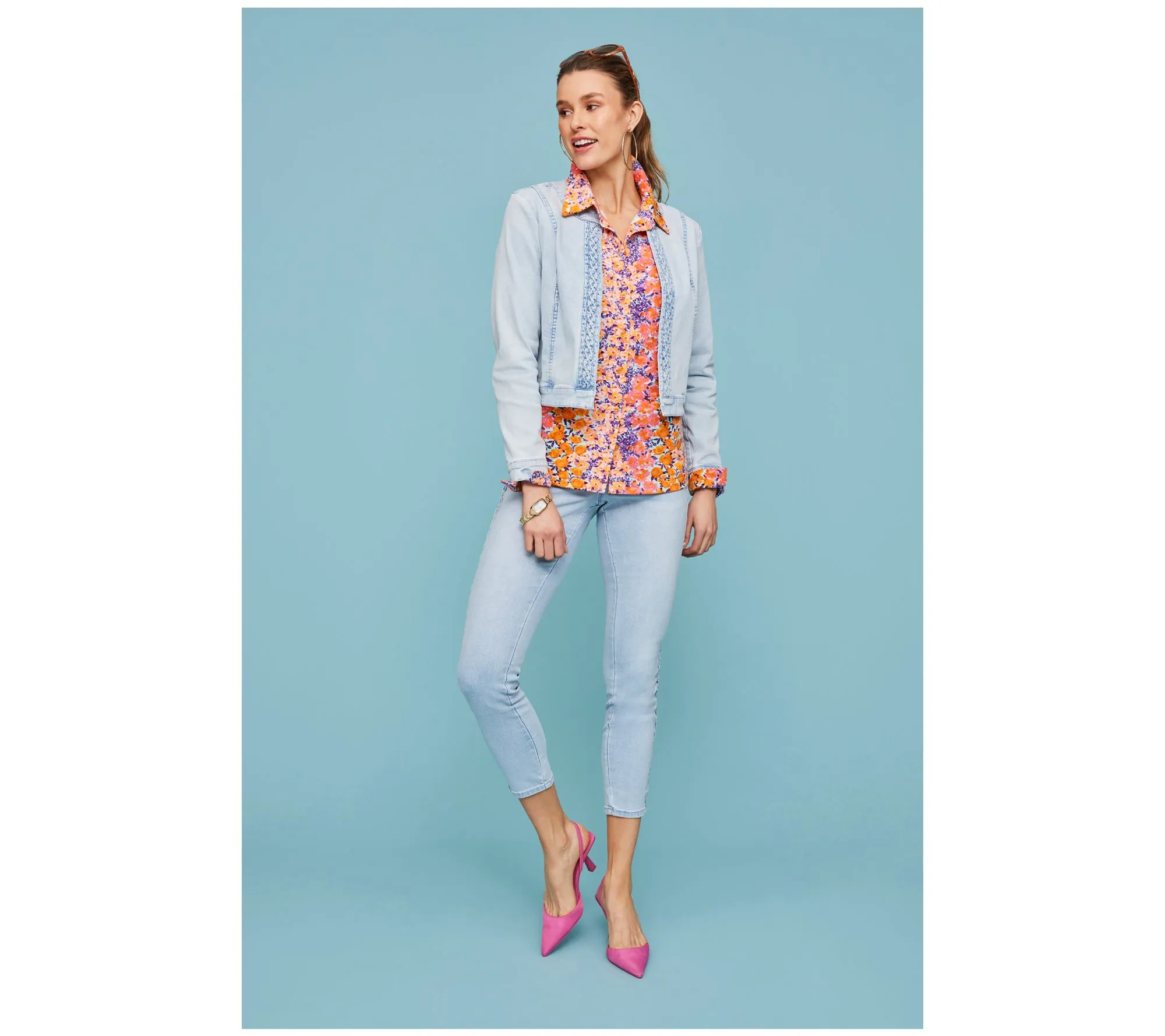 "As Is" Isaac Mizrahi Live! True Denim Crop Jacket with Braided Detail