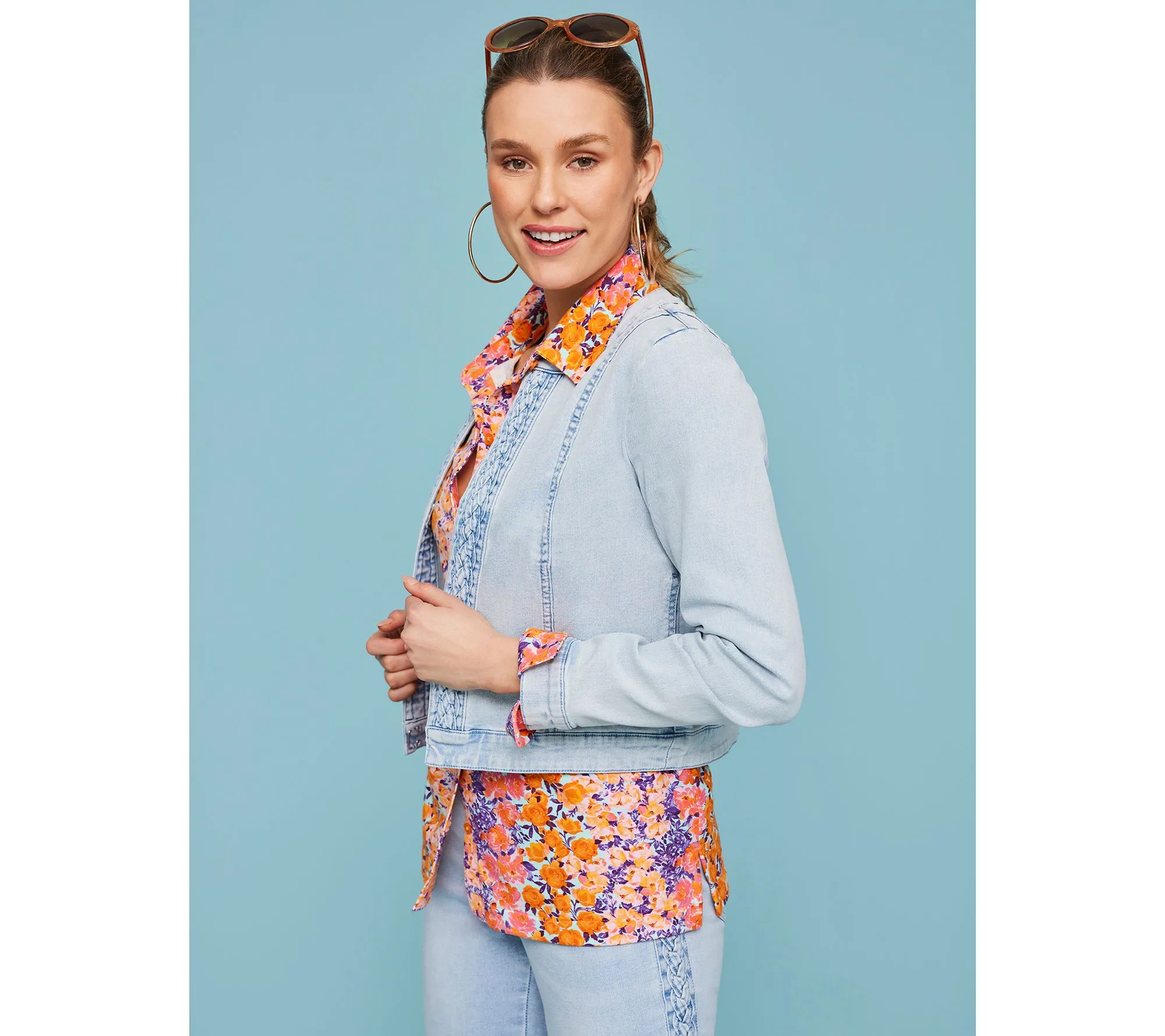 "As Is" Isaac Mizrahi Live! True Denim Crop Jacket with Braided Detail