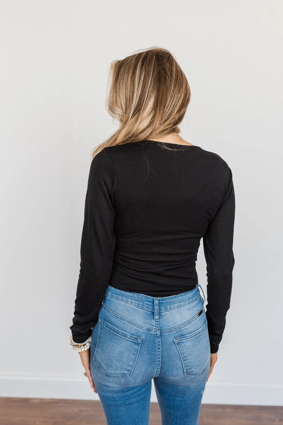 American Woman Henley Bodysuit- Black