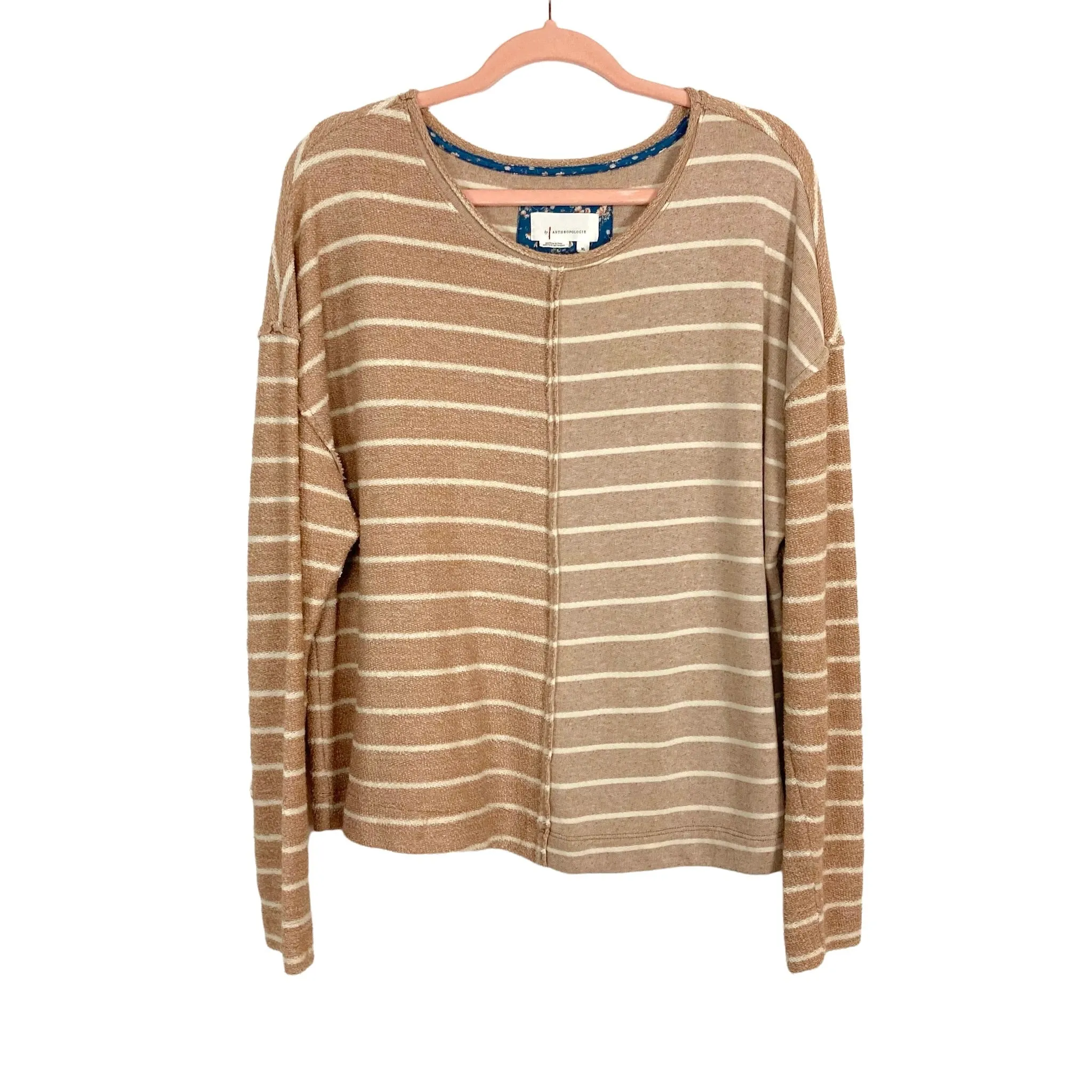 ANTHROPOLOGIE BROWN AND WHITE FRONT SEAM SWEATER- SIZE XL ( ONLINE)