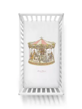 Atelier Choux Paris  Fitted Sheet Satin Carousel Pink