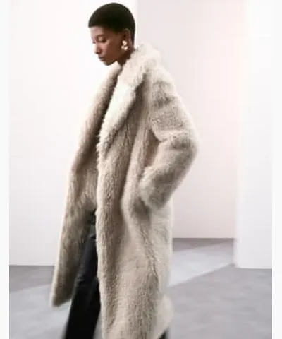 Autograph Womens Autograph Faux Fur Revere Collar Longline Coat