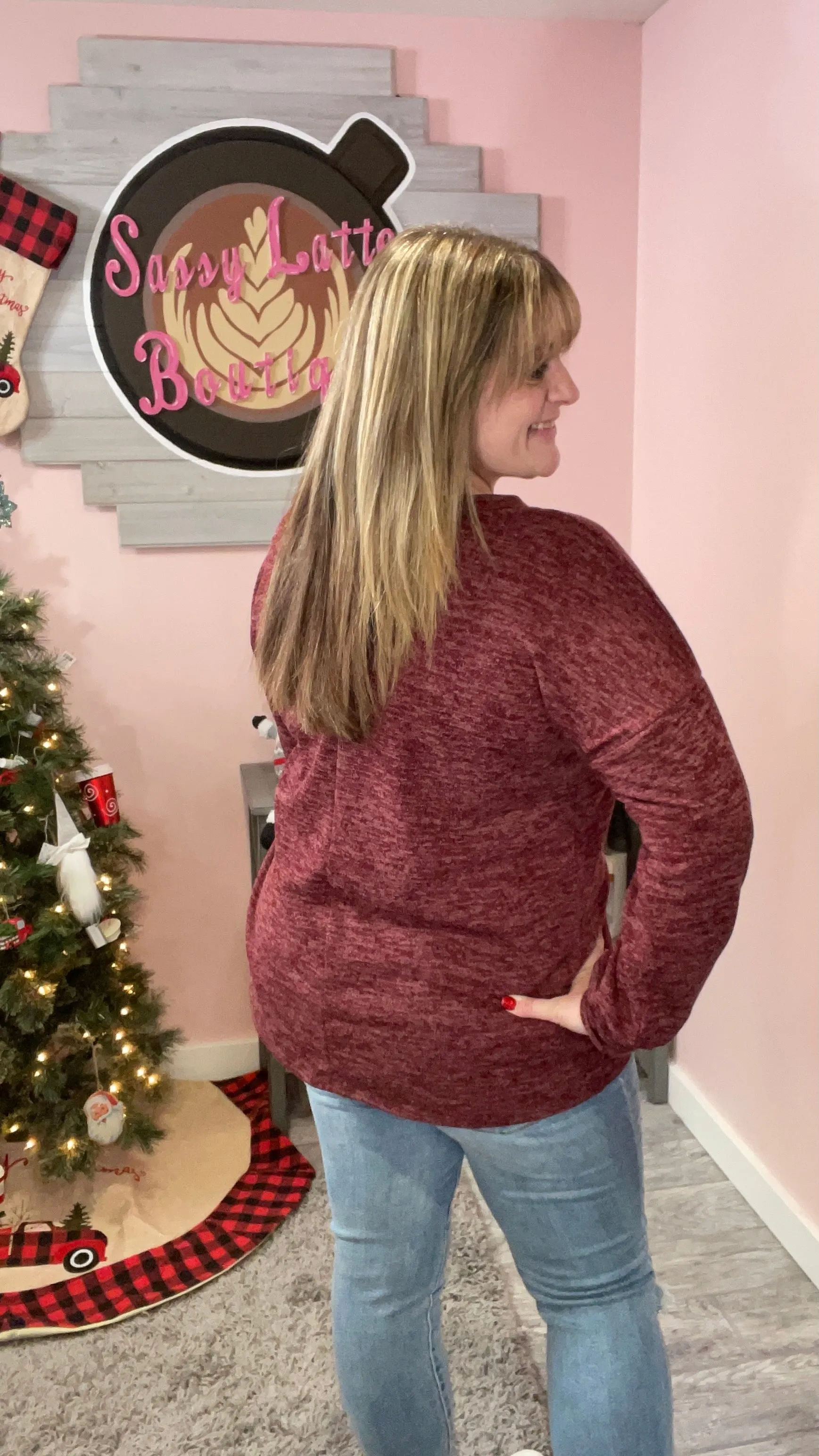 Burgundy Button Front Sweater