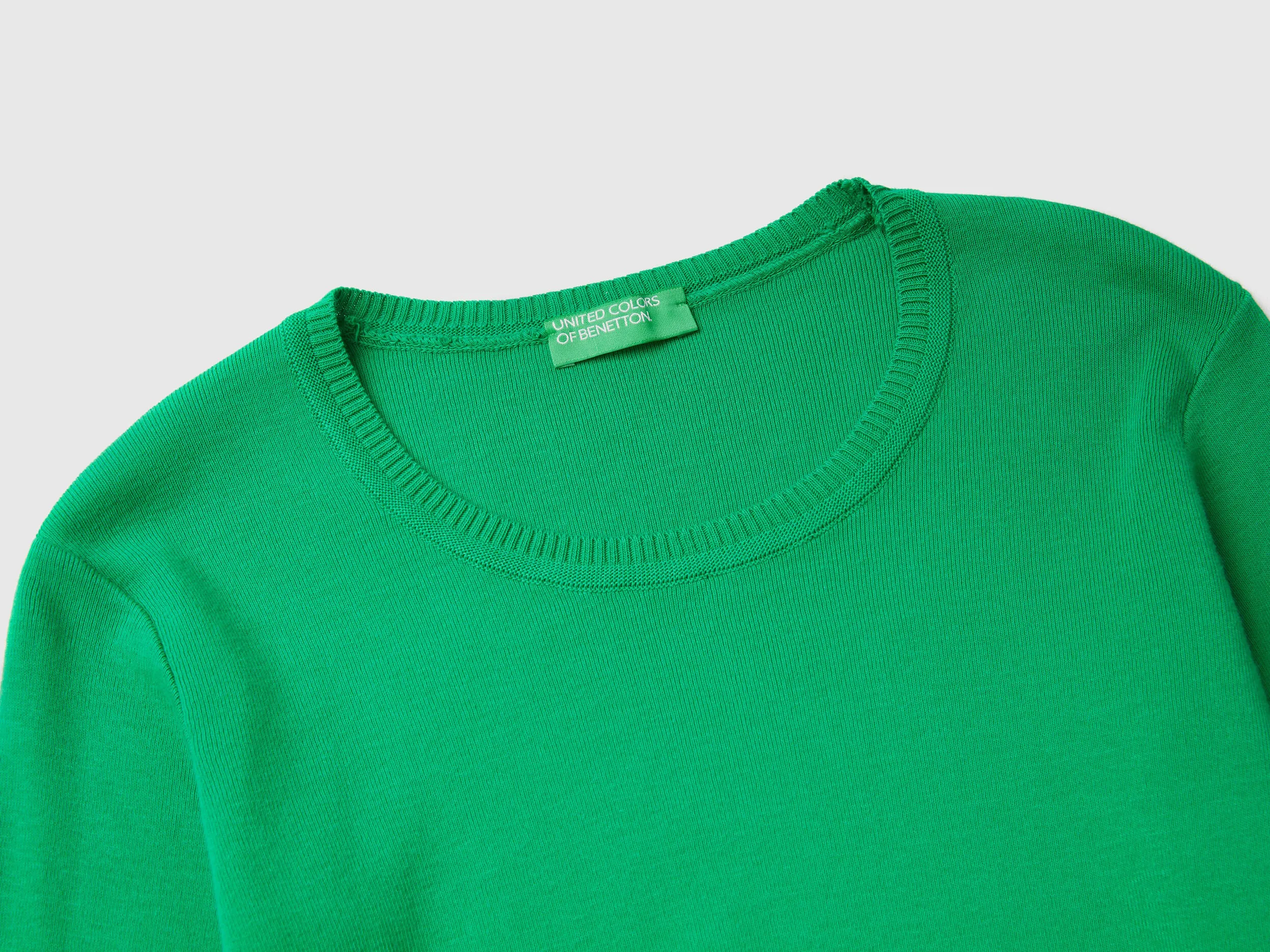 Crew neck sweater in pure cotton - Green | Benetton