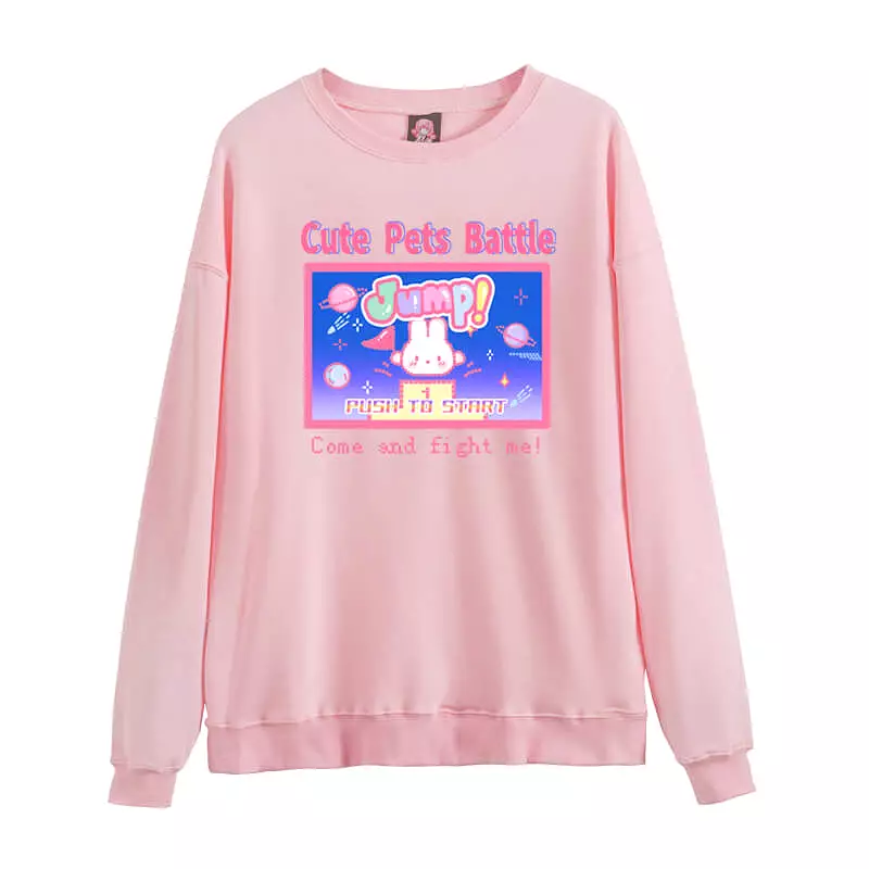 ''CUTE PETS BATTLE'' JAPANESE CUTE PINK OVERSIZE SWEATSHIRT BY900010