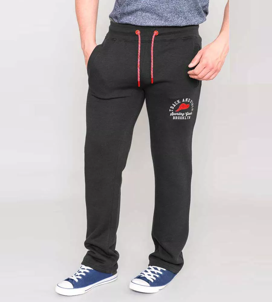 D555 Big Mens Black Embroidered Jogger With Open Hem (CHILWORTH 1)