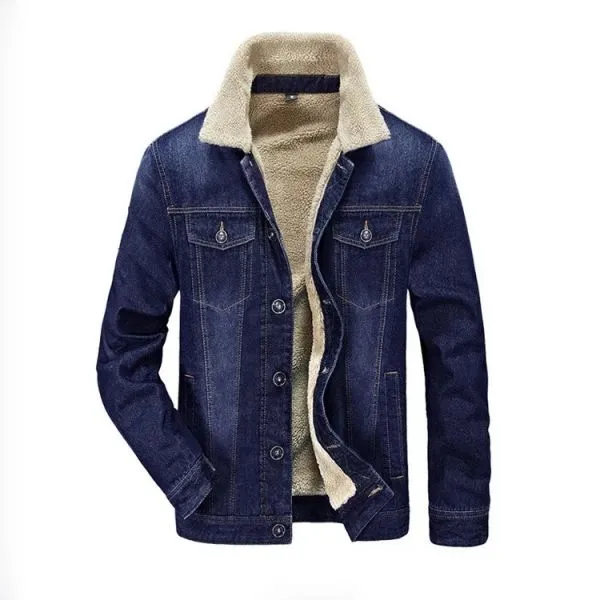 Denim Jeans Jacket for men with shearling lining collar and inside