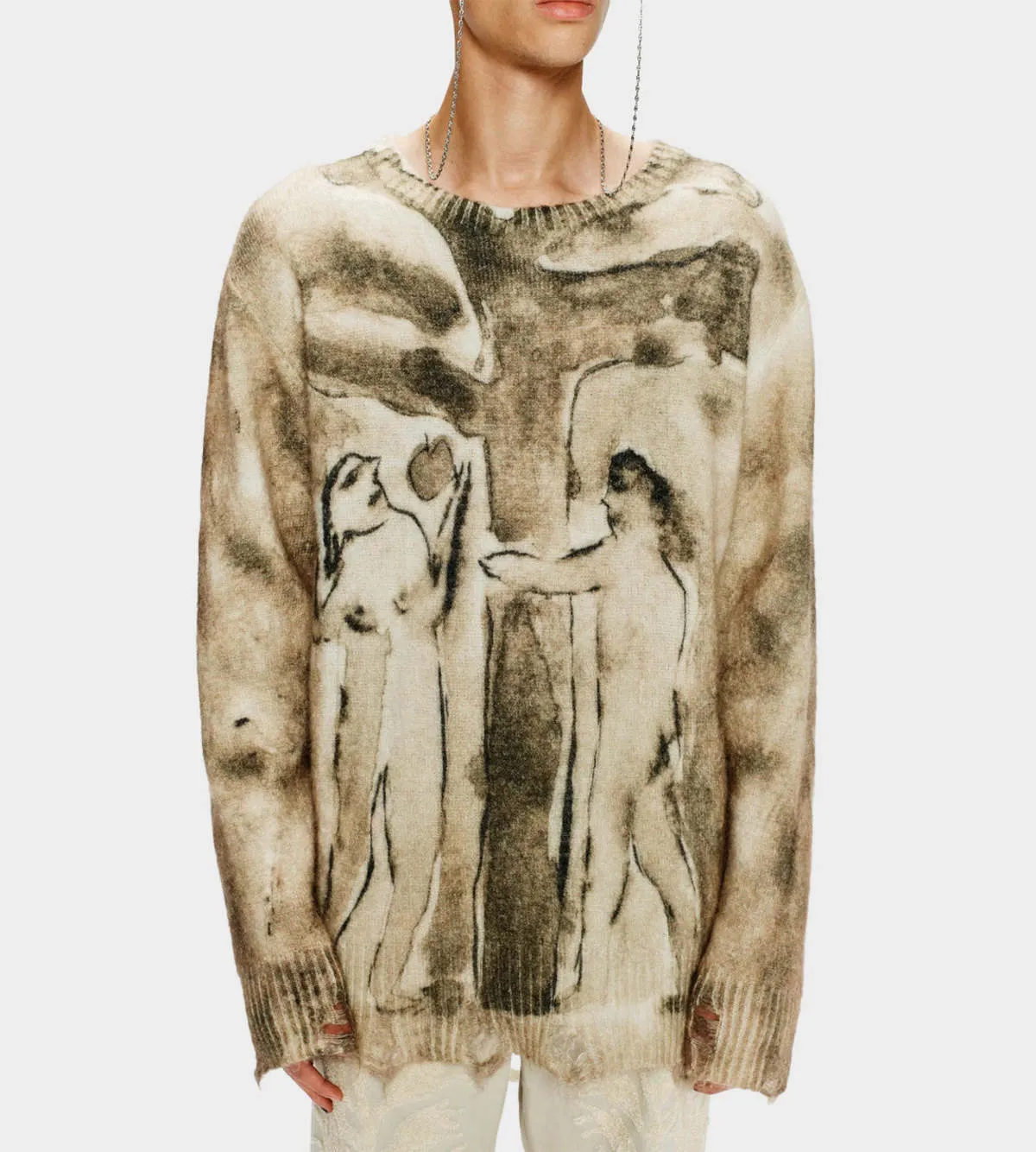 Digital Print Oversized Sweater - Beige