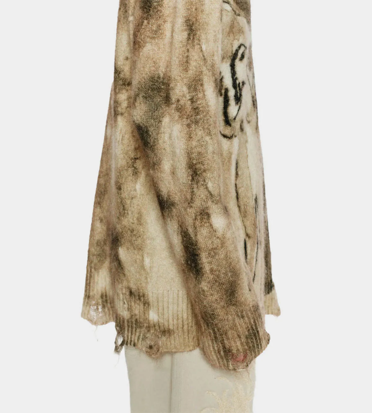 Digital Print Oversized Sweater - Beige