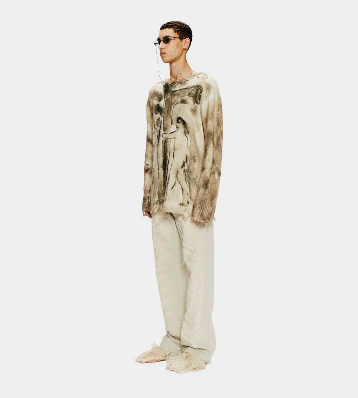 Digital Print Oversized Sweater - Beige