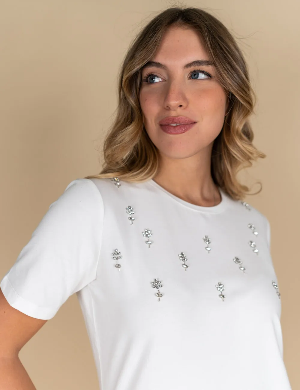 Elena Mirò - T-shirt con ricamo floreale bianco