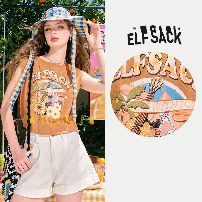 ELF SACK  |Crew Neck Sleeveless Street Style Cotton Long Sleeve T-shirt