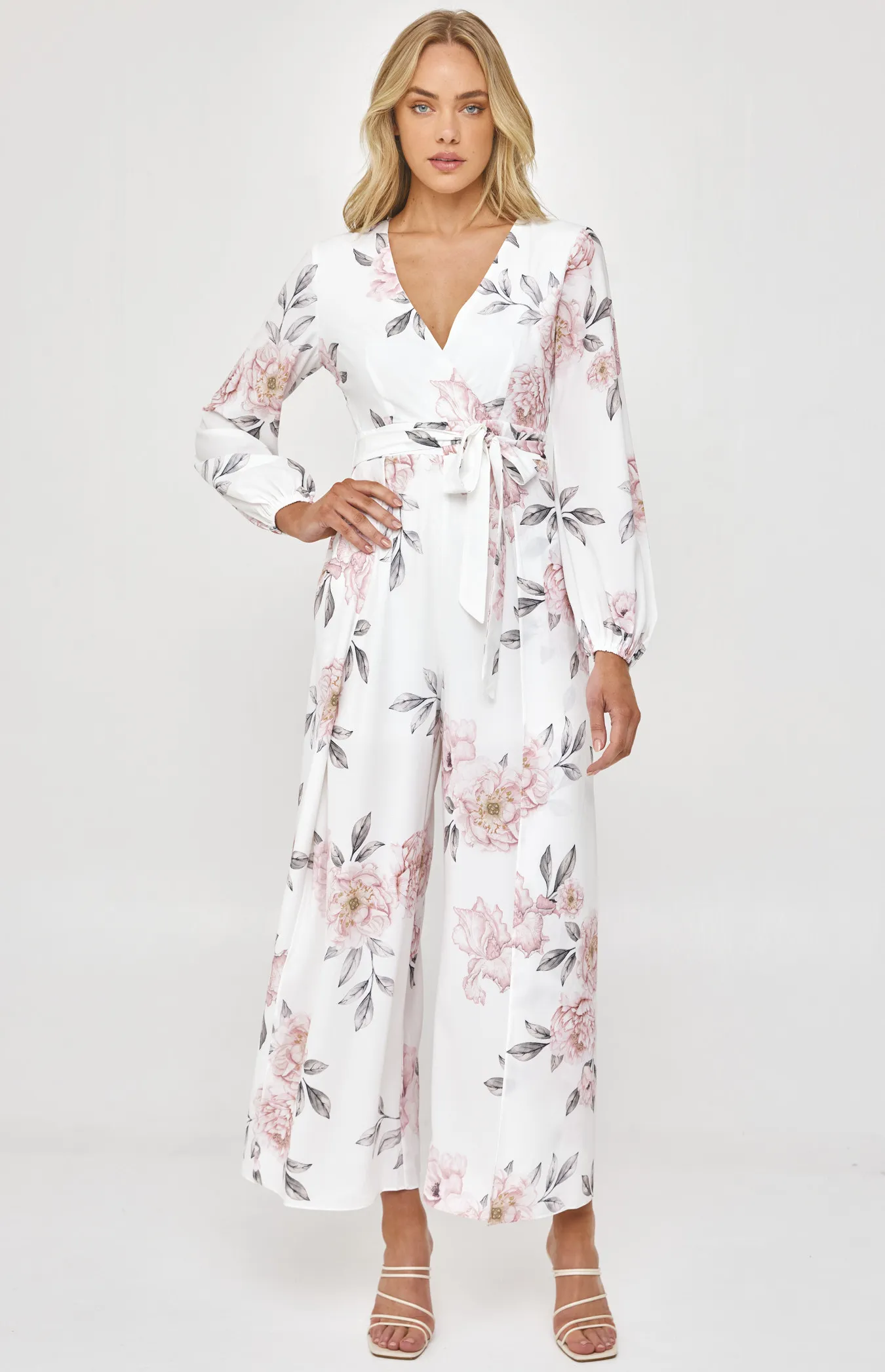 Floral Cross Front Jumpsuit with Split Leg Detail (SJP534B)