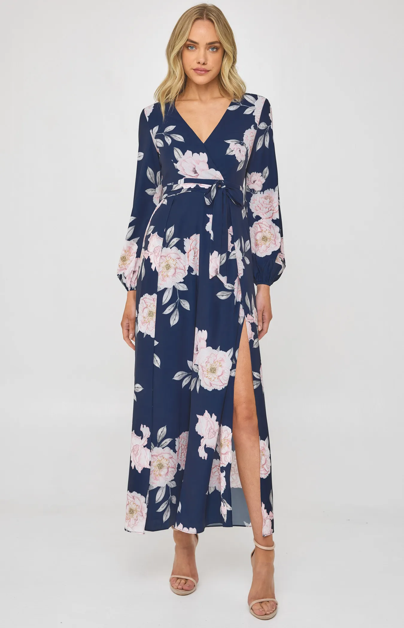 Floral Cross Front Jumpsuit with Split Leg Detail (SJP534B)