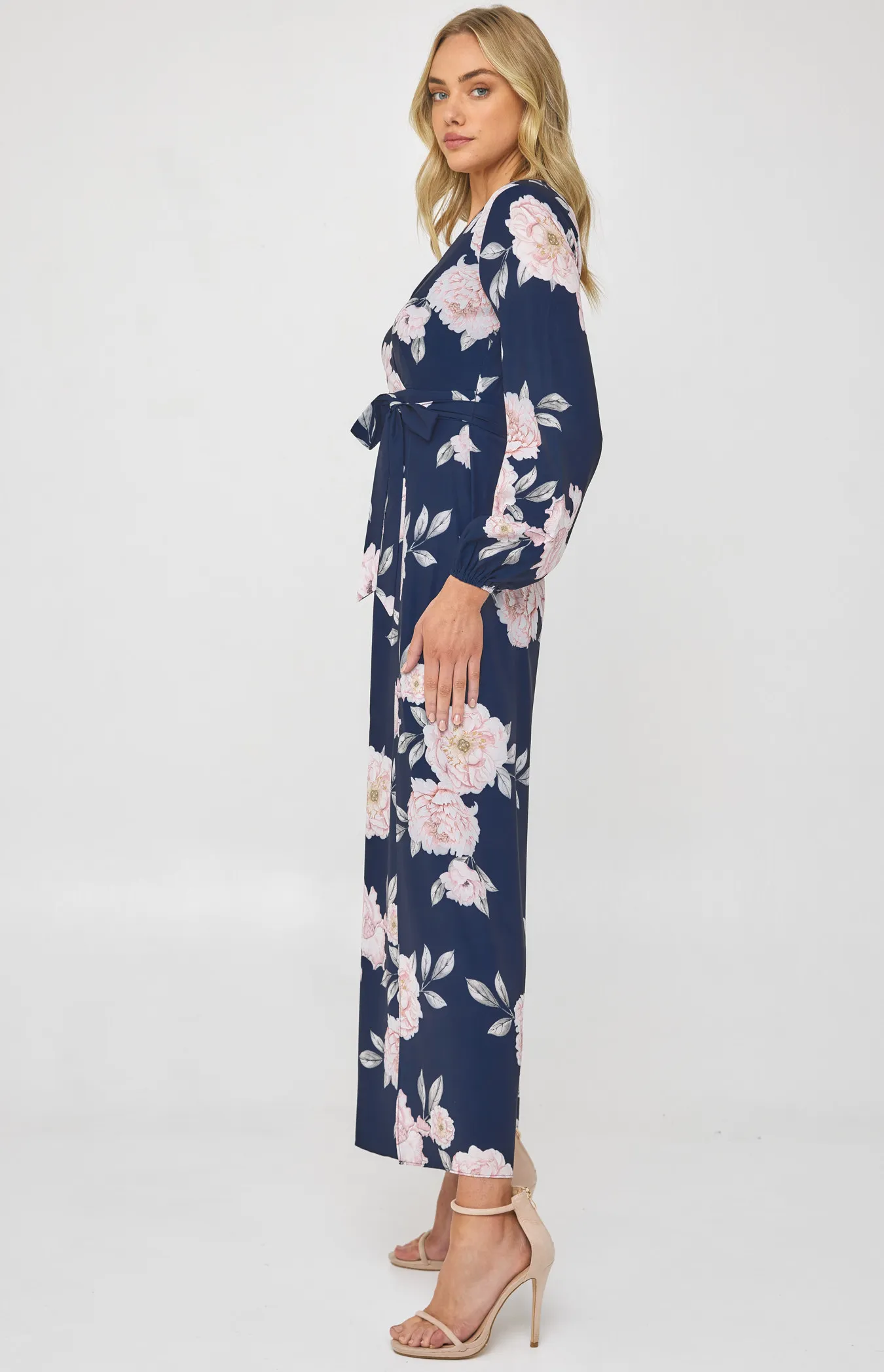 Floral Cross Front Jumpsuit with Split Leg Detail (SJP534B)