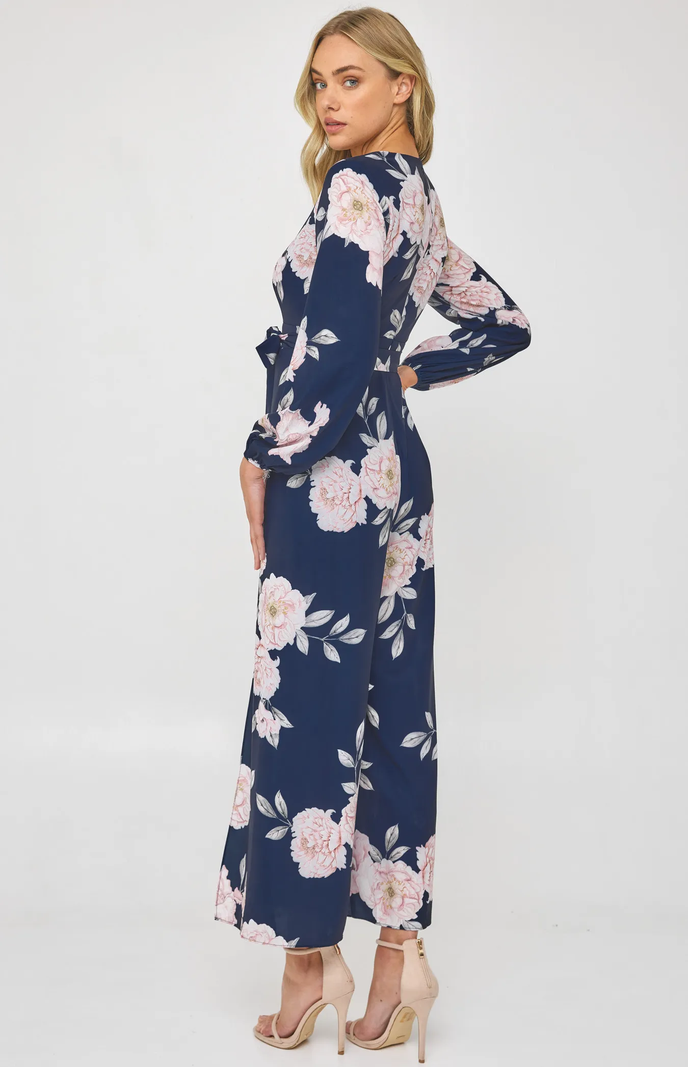 Floral Cross Front Jumpsuit with Split Leg Detail (SJP534B)