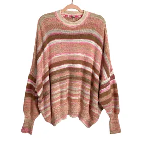 Free People Pink Brown Cream Striped Sweater- Size XS