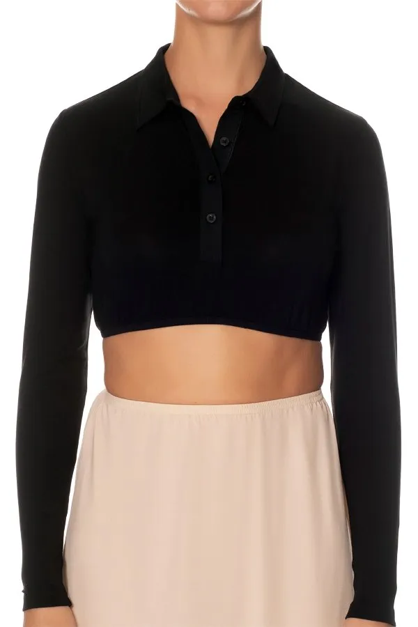 Gemsli Long Sleeve Crop Top with Pointy Collar