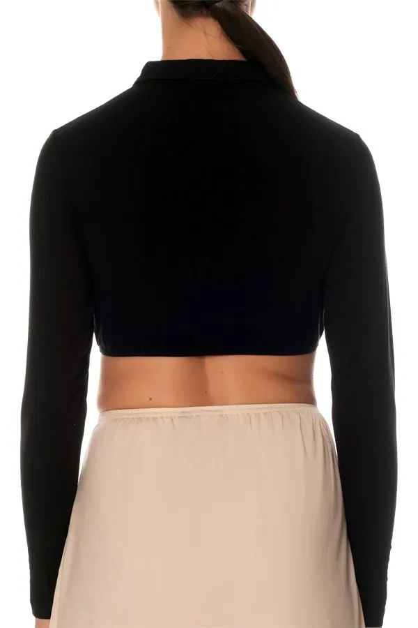 Gemsli Long Sleeve Crop Top with Pointy Collar