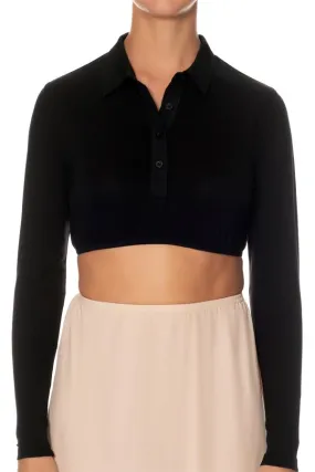 Gemsli Long Sleeve Crop Top with Pointy Collar