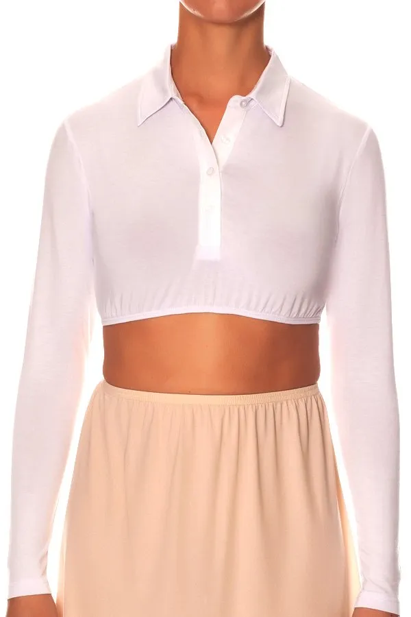 Gemsli Long Sleeve Crop Top with Pointy Collar