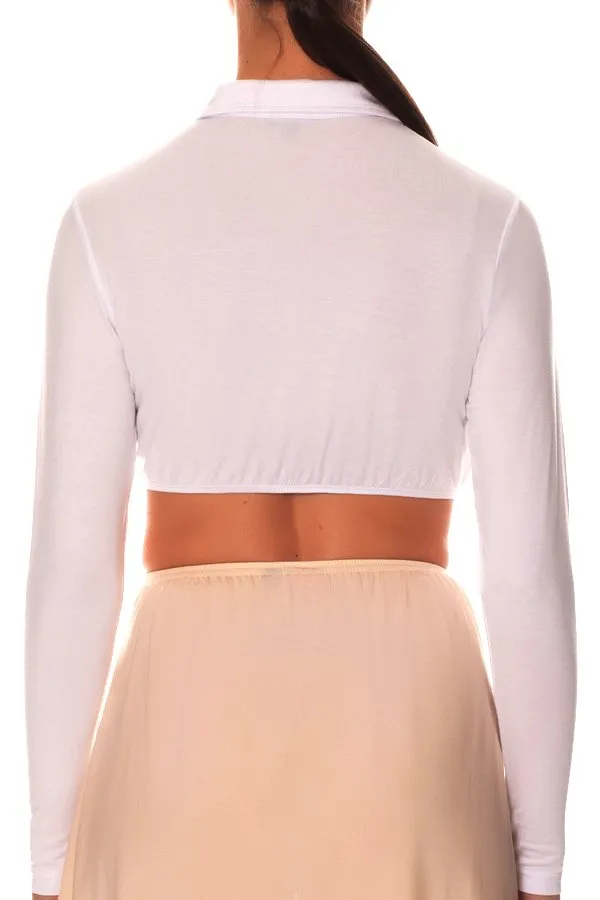 Gemsli Long Sleeve Crop Top with Pointy Collar