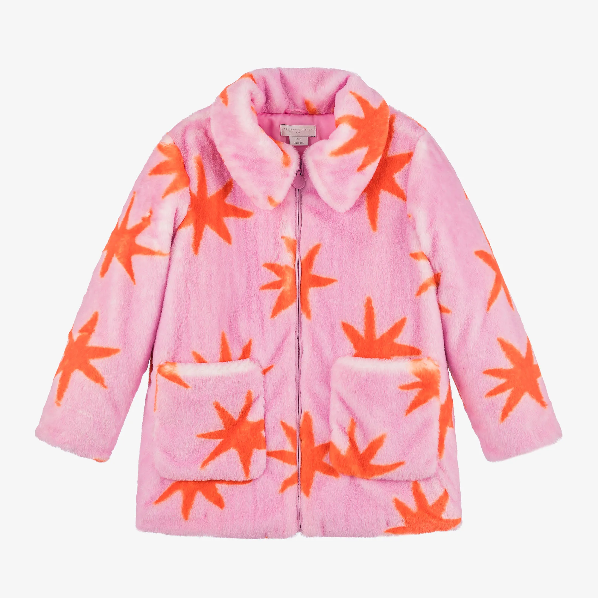 Girls Pink Faux Fur Cosmic Stars Coat