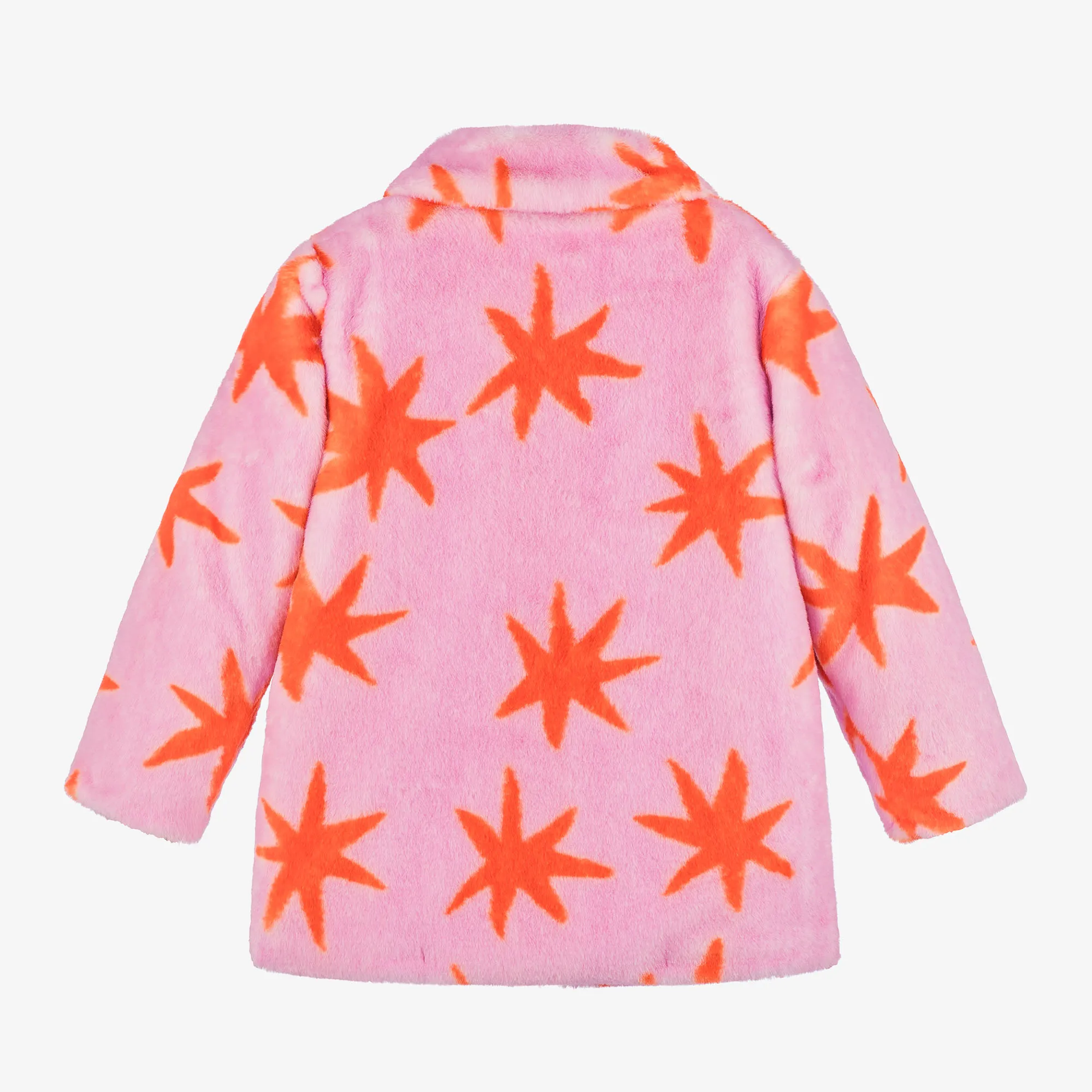 Girls Pink Faux Fur Cosmic Stars Coat