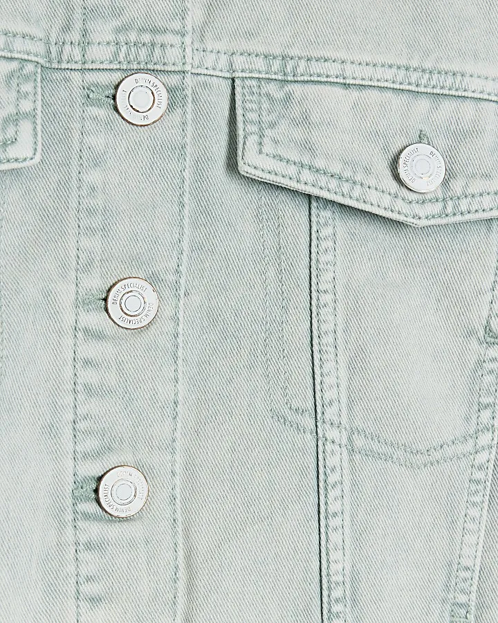 Green cropped denim jacket