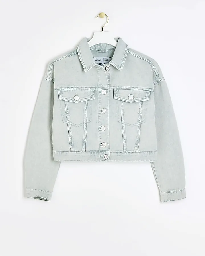 Green cropped denim jacket