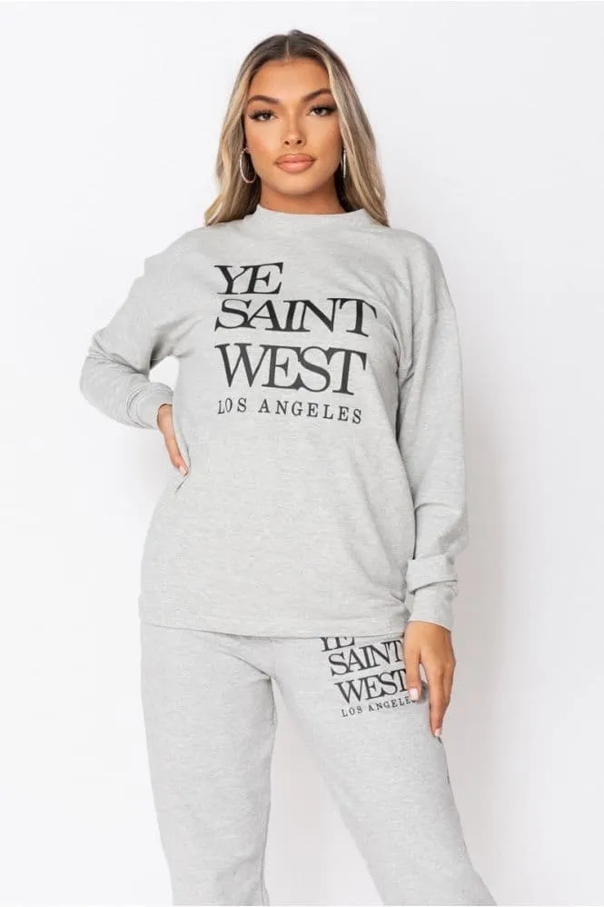 Grey Ye Saint West Sweatshirt & Jogger Lounge Set