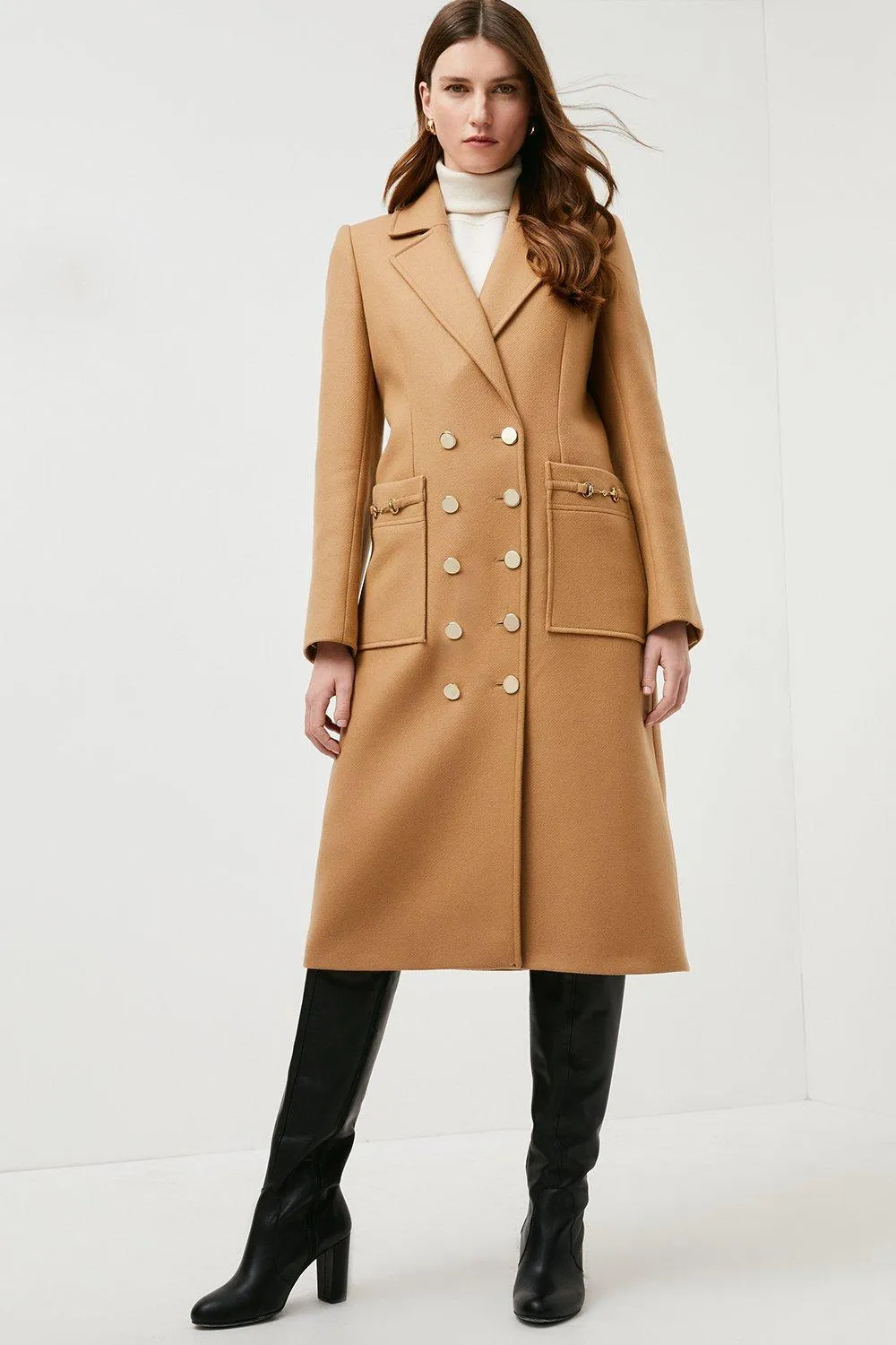 Italian Wool Snaffle Trim Coat | Karen Millen