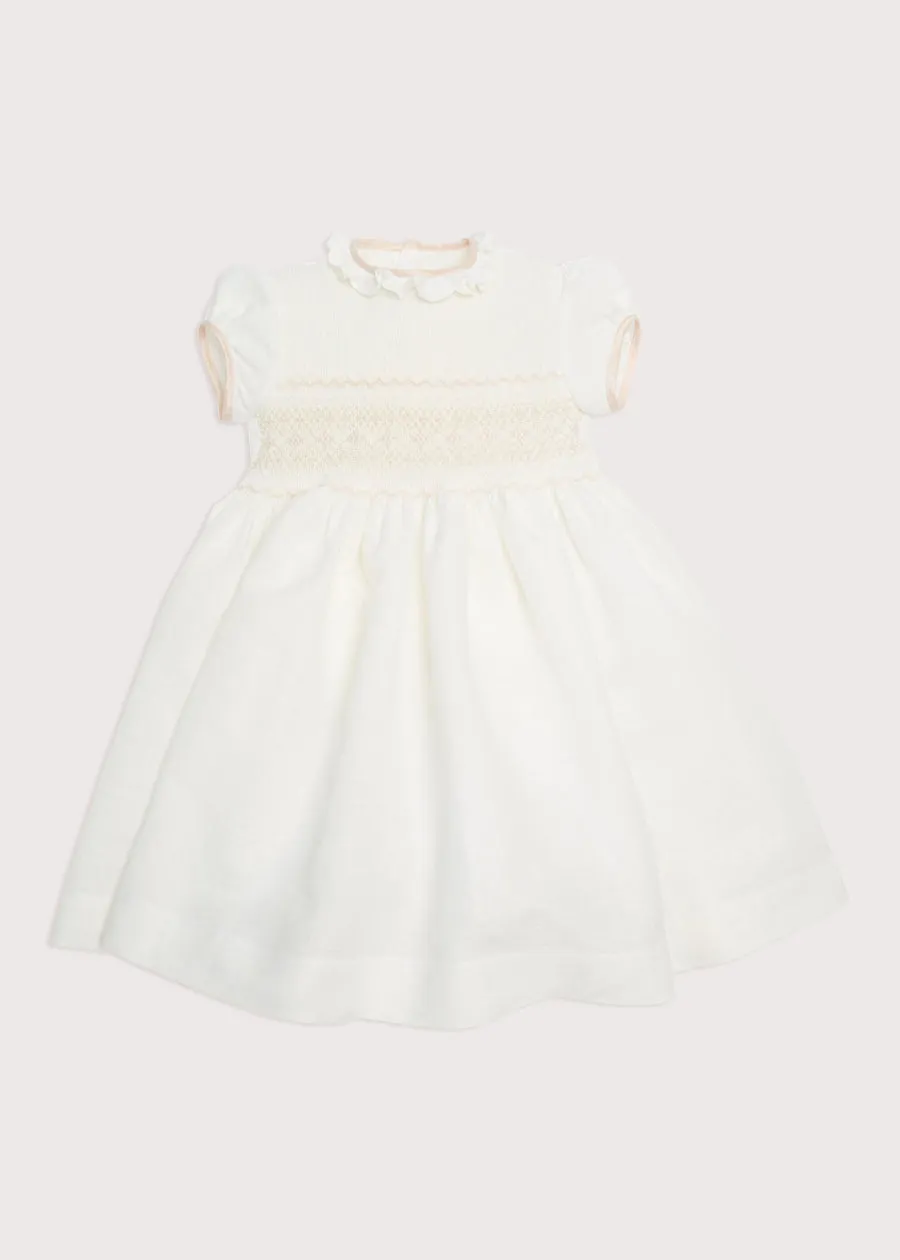 Ivory Handsmocked Occasion Dress with Pink Details (12mths-8yrs)