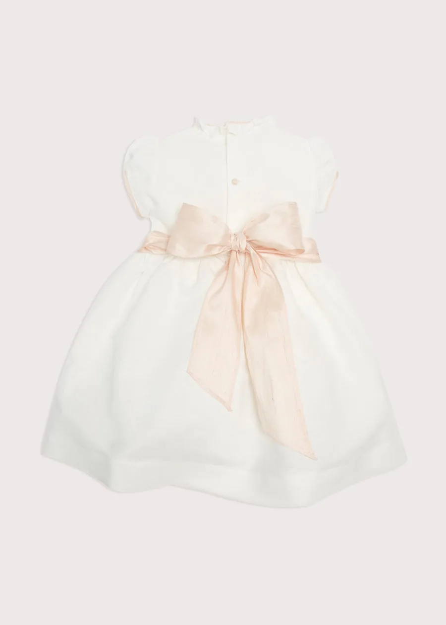 Ivory Handsmocked Occasion Dress with Pink Details (12mths-8yrs)