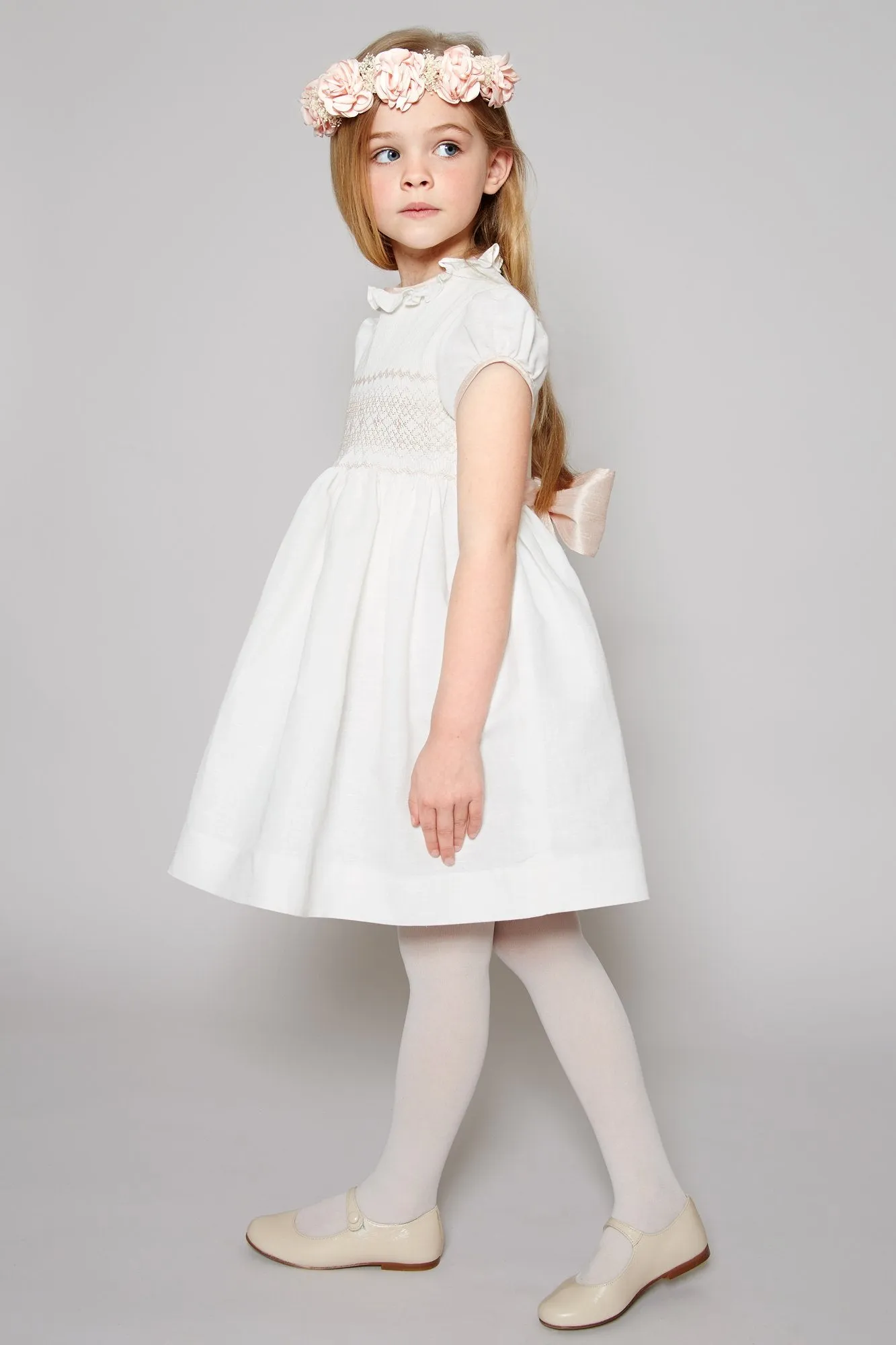 Ivory Handsmocked Occasion Dress with Pink Details (12mths-8yrs)