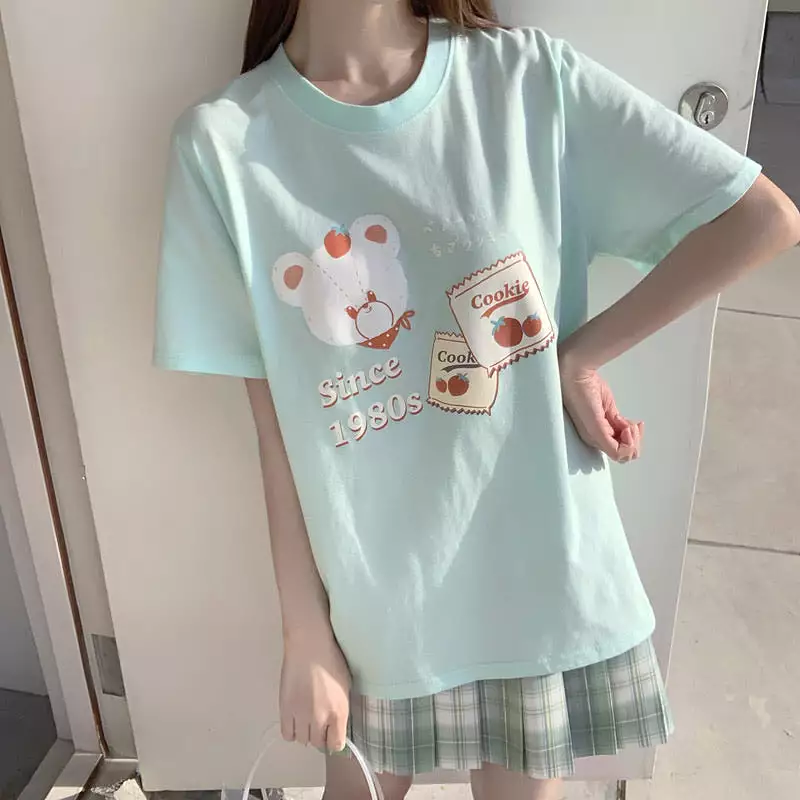 JAPANESE CUTE BEAR PRINT OVERSIZED T-SHIRT BY50009