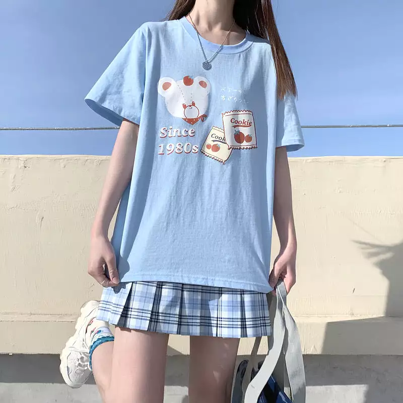 JAPANESE CUTE BEAR PRINT OVERSIZED T-SHIRT BY50009