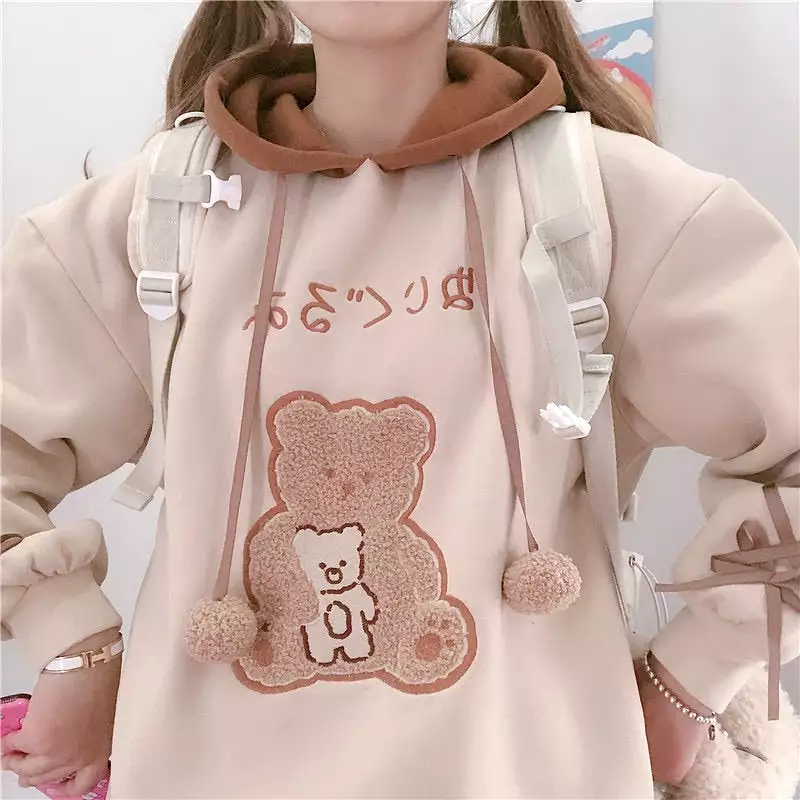 JAPANESE CUTE BEAR VELVET HOODIE BY99222