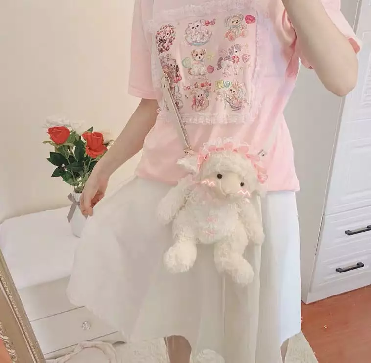 JAPANESE CUTE CAT PASTEL PINK LACE T-SHIRT BY60036