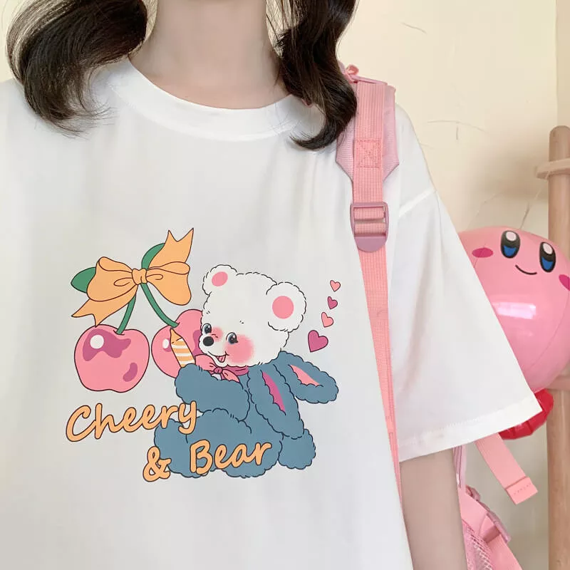 Japanese cute cheery & bear T-shirt BY7094