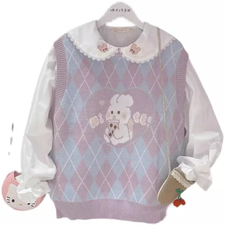 JAPANESE CUTE RABBIT PASTEL PURPLE SOFT VEST BY90188