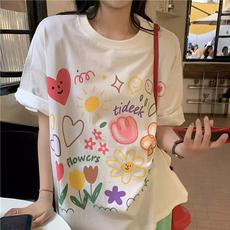 Japanese graffiti flower and forest oversized T-shirt BY4091