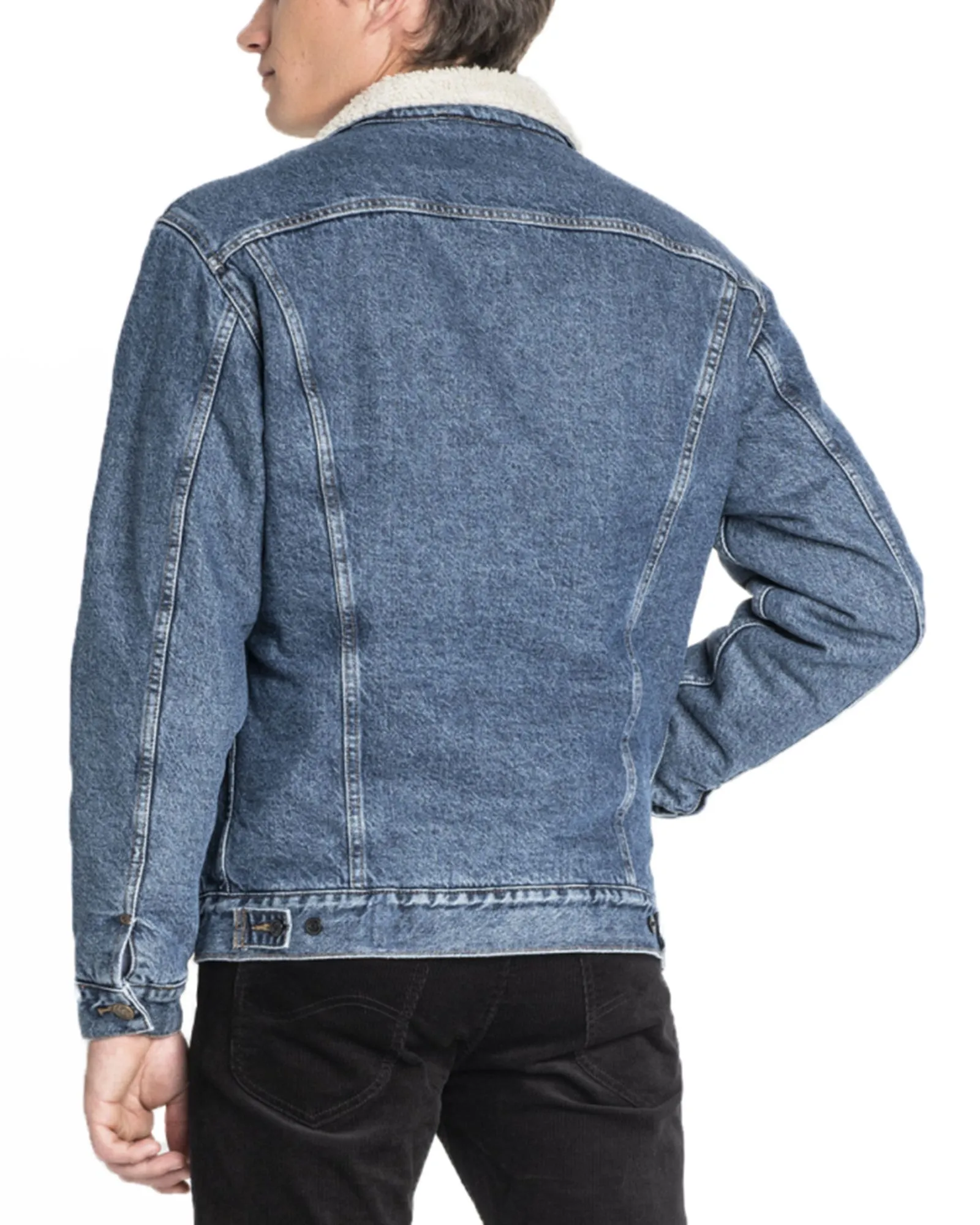 Lee Sherpa Rider Denim Trucker Jacket Dark Stone