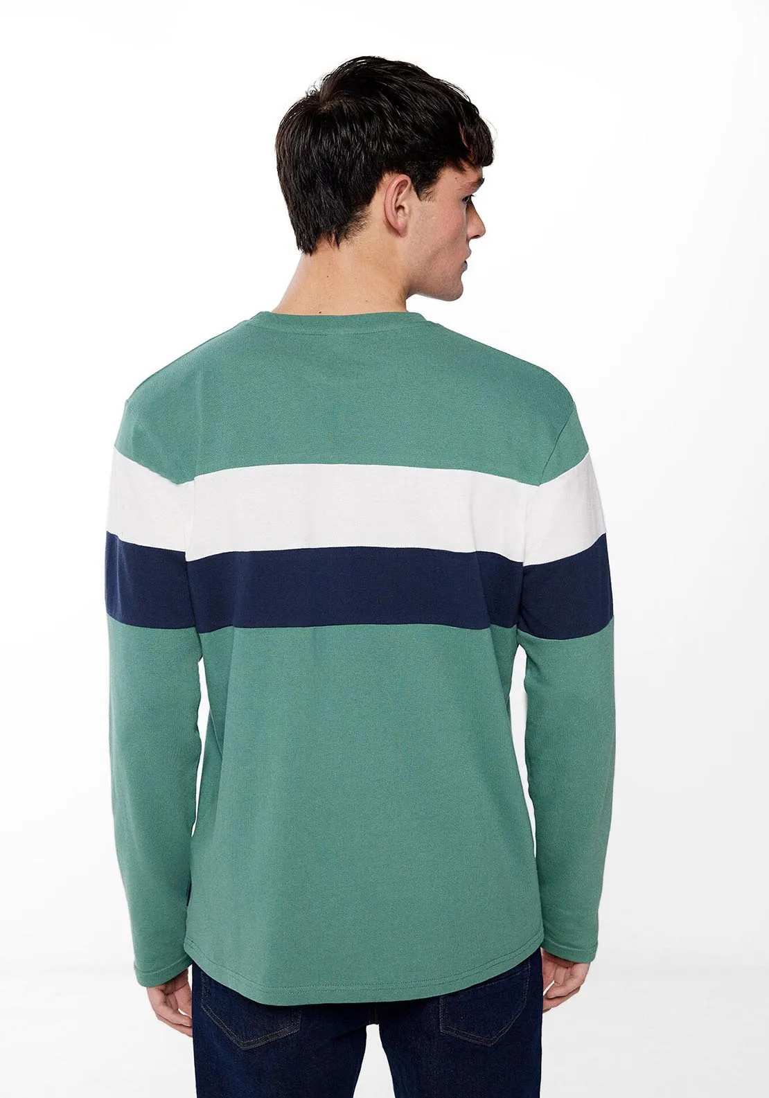 Long-sleeved piqué T-shirt with seams - Green